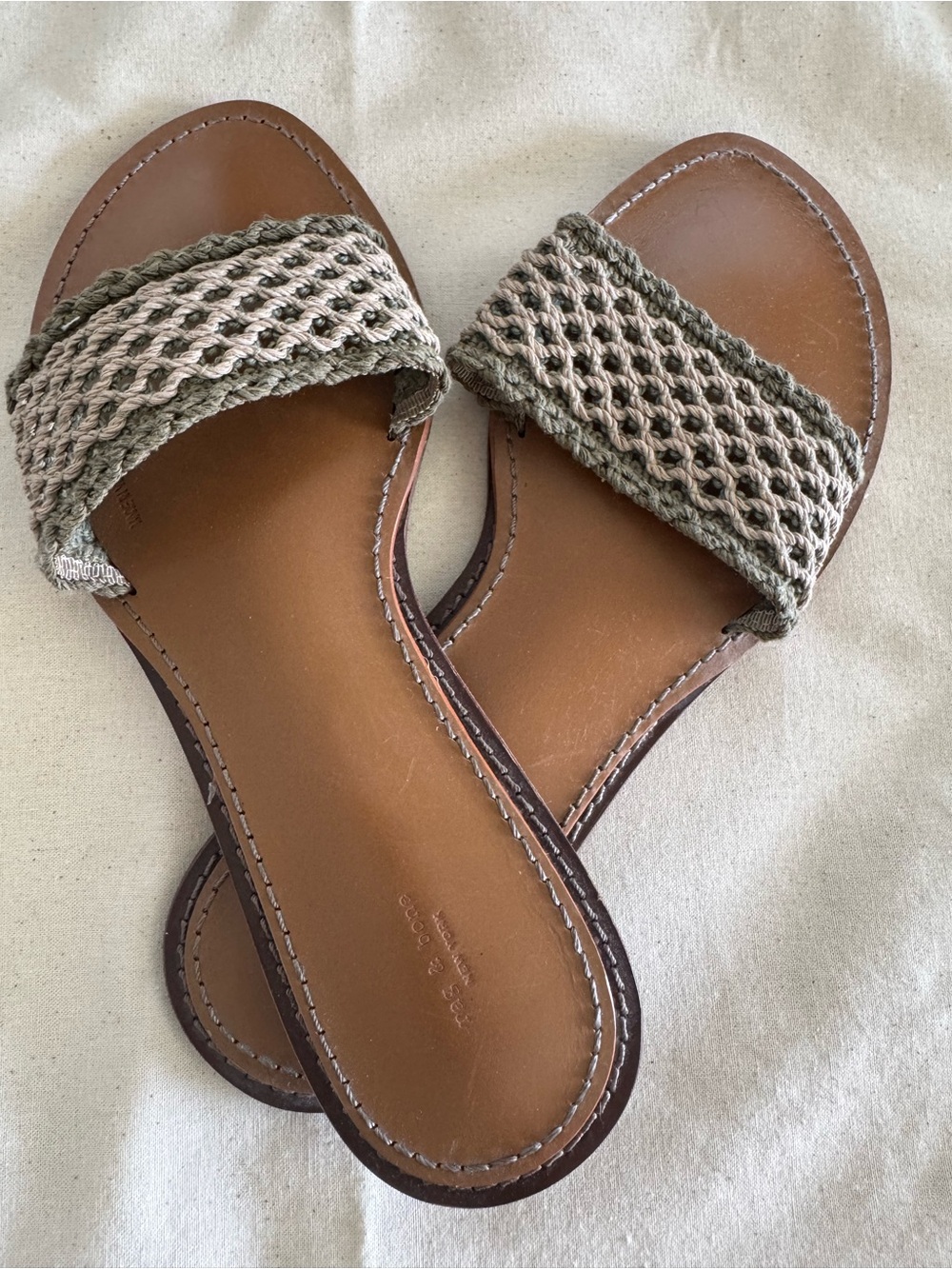 Rag & Bone Woven Slide Sandals in Khaki and Olive